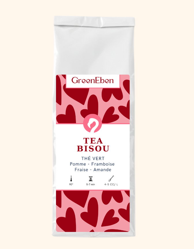 Tea Bisou - Thé vert parfumé pomme, framboise, amande